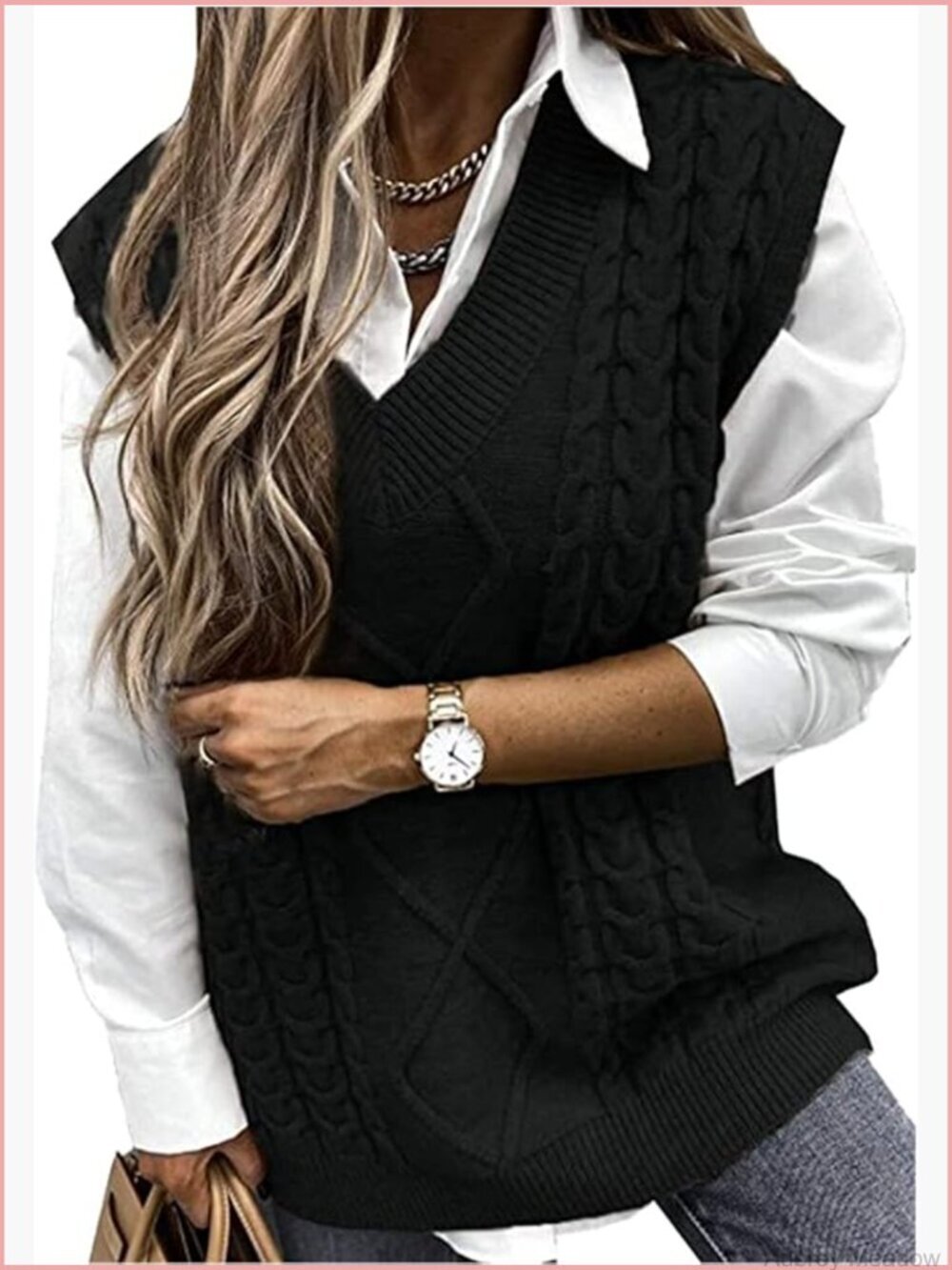 Loose Cable Knit Sleeveless V-Neck Sweater Vest Pullover Tank Top